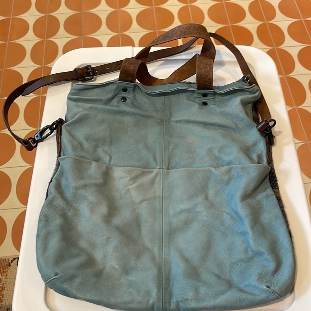 Anthropologie Holding Horses Blue Leather Plaid Crossbody - Picture 2 of 11